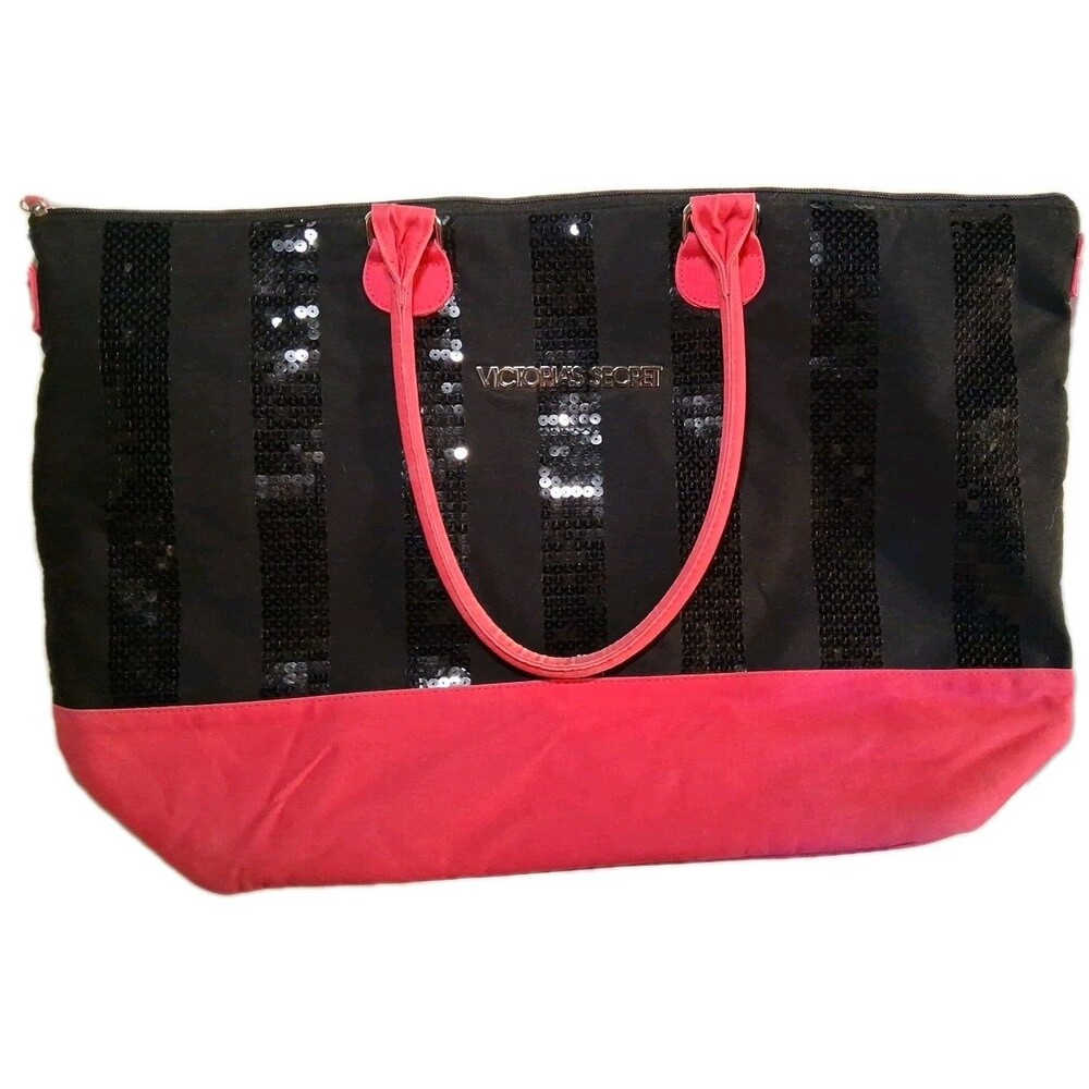 VICTORIA SECRET Sequin Tote Bag Shopper Overnight Pink NO Strap 21" X 12" X 6"